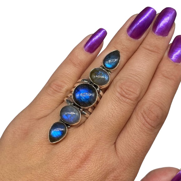 Jewelry - Labradorite Ring Solid Sterling Silver 925 Size 7.5 Multi Stone Statement